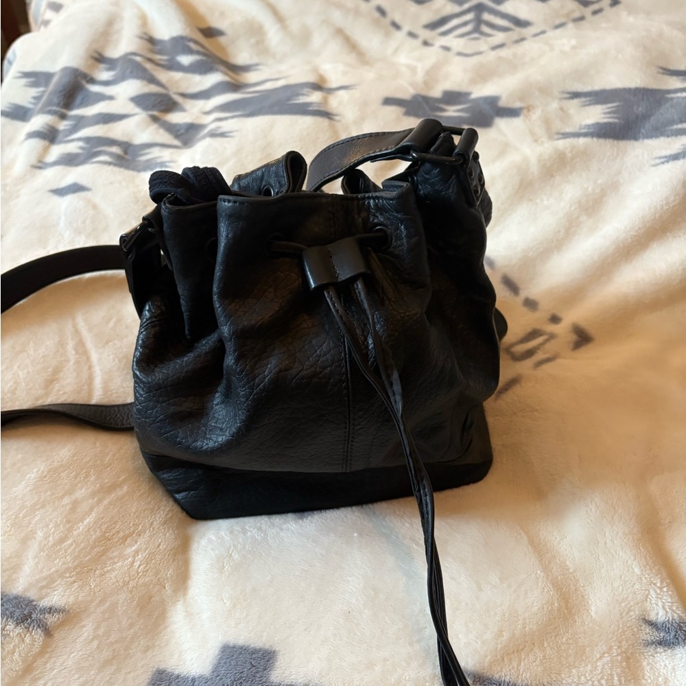 L.A.M.B. Black Shoulder Bag with Drawstring Closure